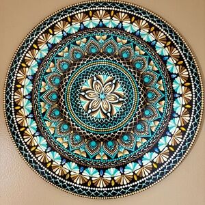 Decorative Mandala “Turquoise Energy” – Pointillism Art. Hand-painted
